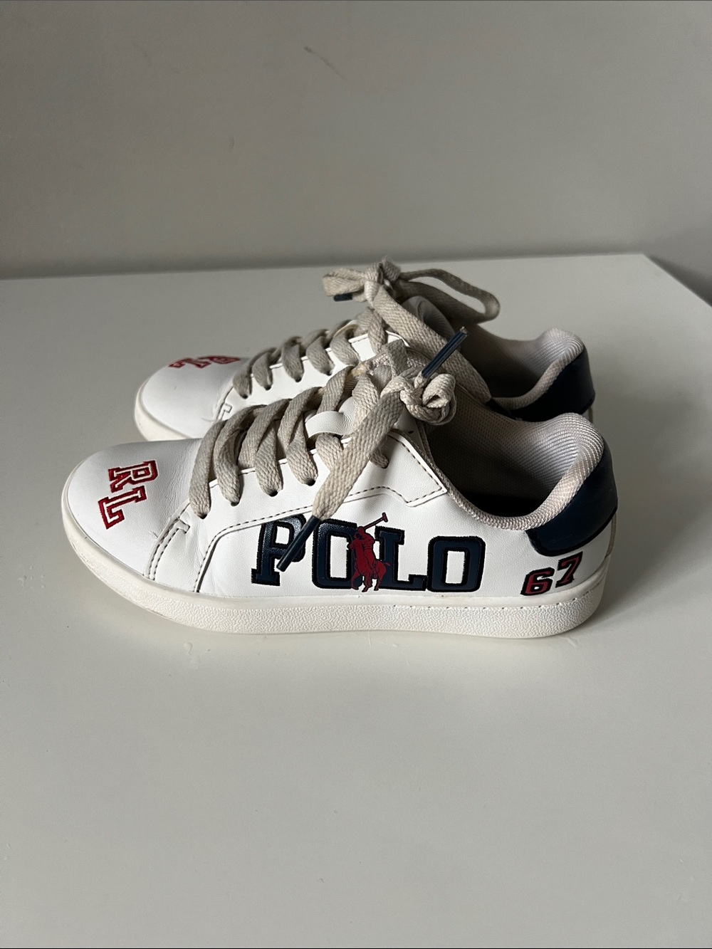 Polo by Ralph Lauren White Sneakers with Navy & Red Logo
